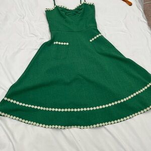 Voodoo Vixen Green Midi Sundress with Spaghetti Straps for Wedding Guest